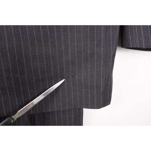 VTG Botany 500 Suit Mens 42R Dark Gray Pinstripe Wool Pants 36x29 Pleated Cuffed - Picture 10 of 16